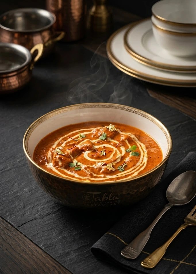 Comfortable booth seating area with decorative wall art